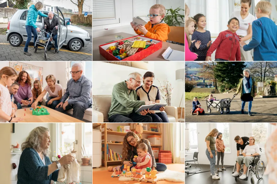 Bilder von verschiedenen Dienstleistungen des SRK Graubünden